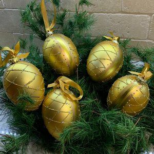 Ornaments Gold with Glitter - set of 5